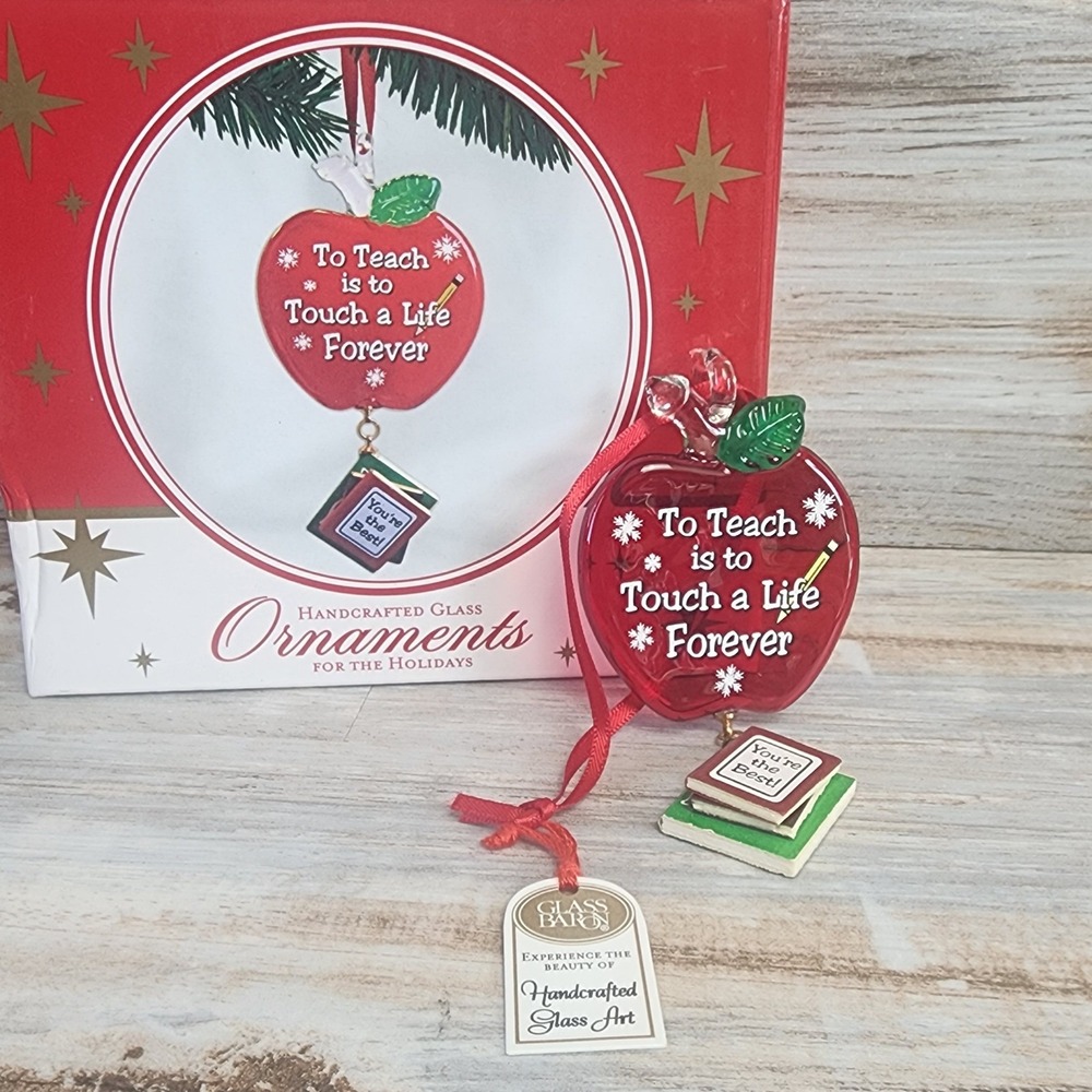 Glass Baron Teacher Apple Ornament Handcrafted Glass W3 201-13 Red Gift Boxed